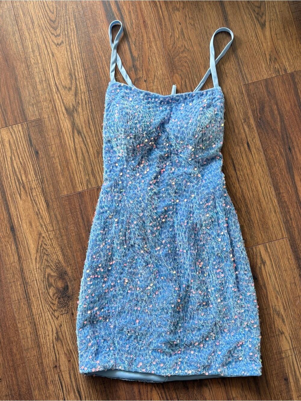 Blue Sequin Embellished Mini Dress